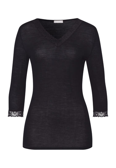 Woolen Lace Lace Trim Wool And Silk Top | Black 70831-019